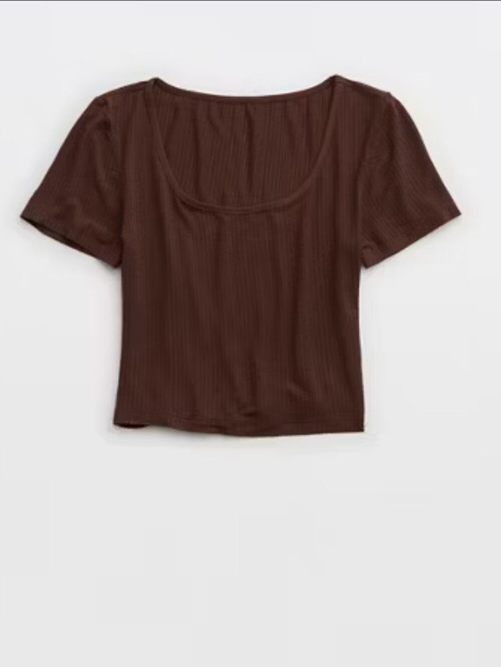 Aerie Superchill Ribbed Short-Sleeve Scoop Neck Crop Top — Brown